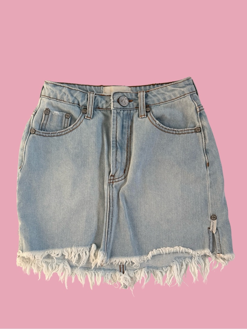 One x One Teaspoon 2020 Distressed Denim Light Wash Mini Skirt Blue Size 23